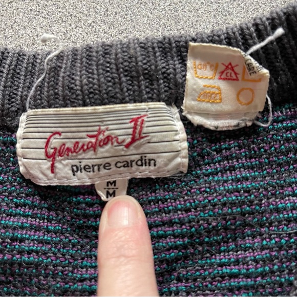 Vintage Pierre Cardin Purple & Green Diamond Print Sweater Size Medium - Picture 5 of 9